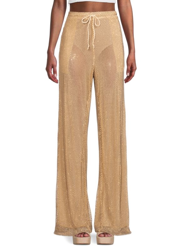 LaQuan Smith Metallic Mesh Wide Leg Pants